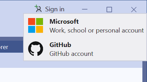 GitHub sign in from the VS shell