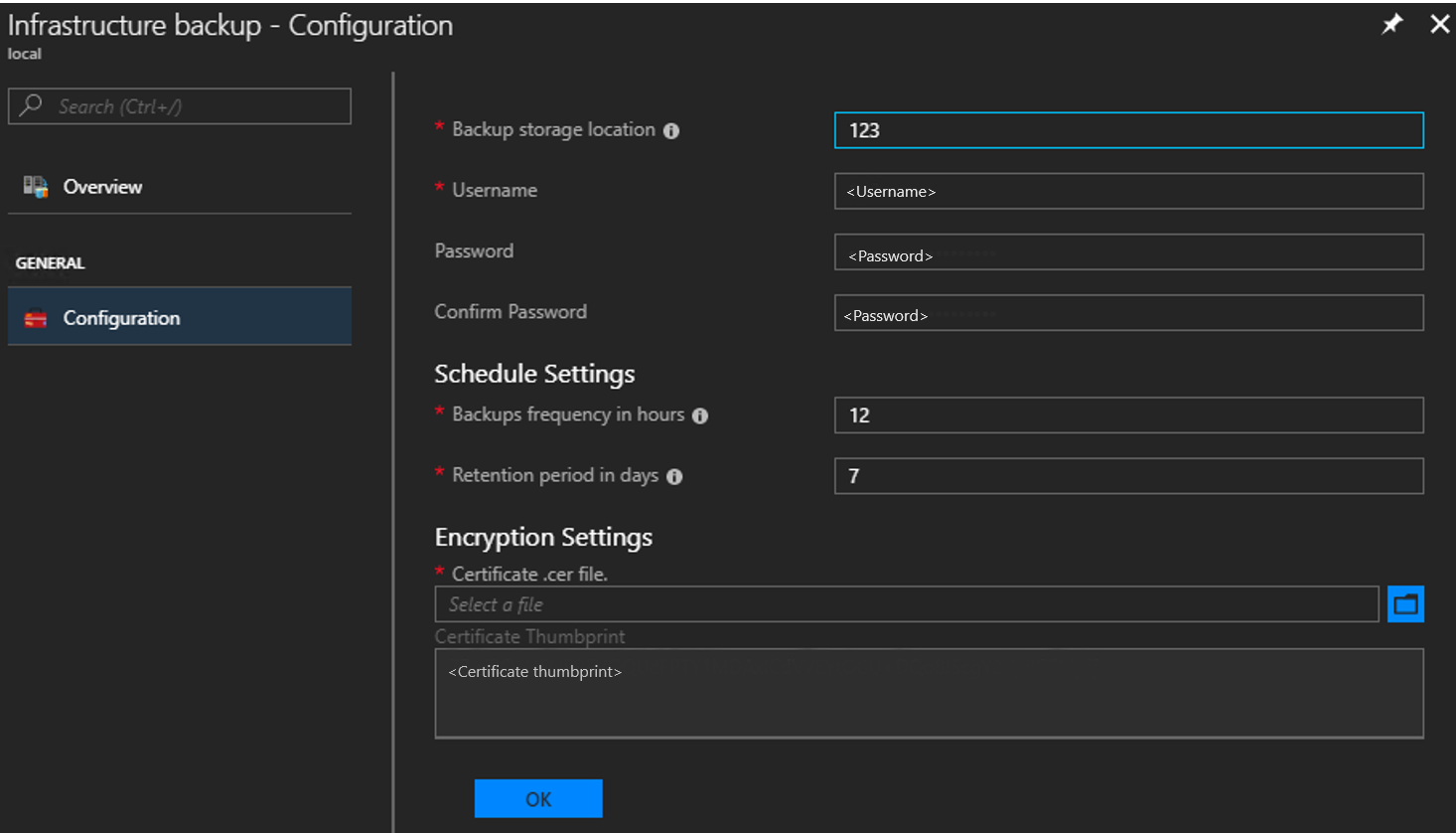 Azure Stack Hub — ustawienia kontrolera kopii zapasowej