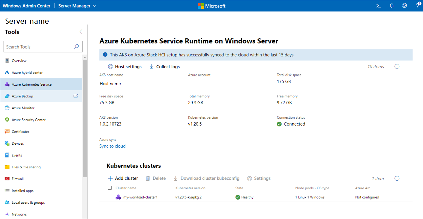 Zrzut ekranu przedstawiający pulpit nawigacyjny narzędzia Azure Kubernetes Service.