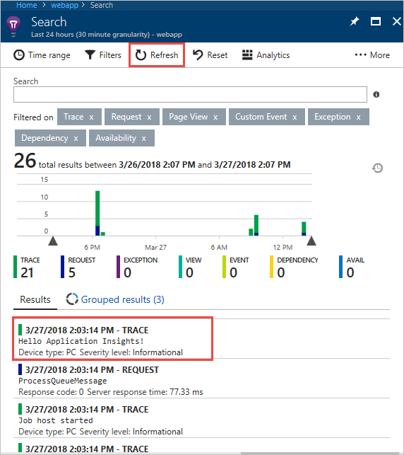 Dzienniki w usłudze Application Insights