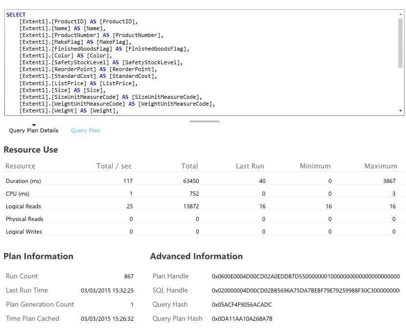 W okienku szczegółów zapytania w portalu zarządzania usługi Windows Azure SQL Database