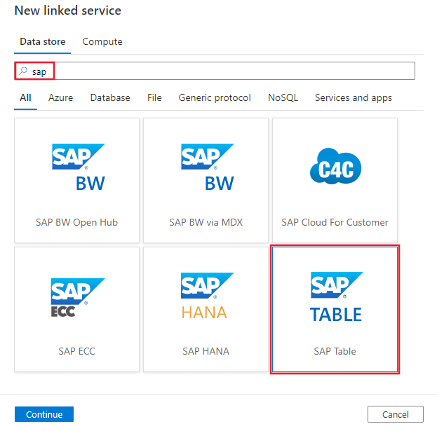 Zrzut ekranu przedstawiający łącznik tabeli SAP.