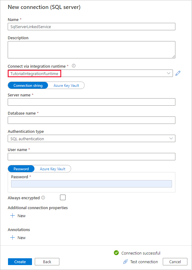 Wybrane środowisko Integration Runtime