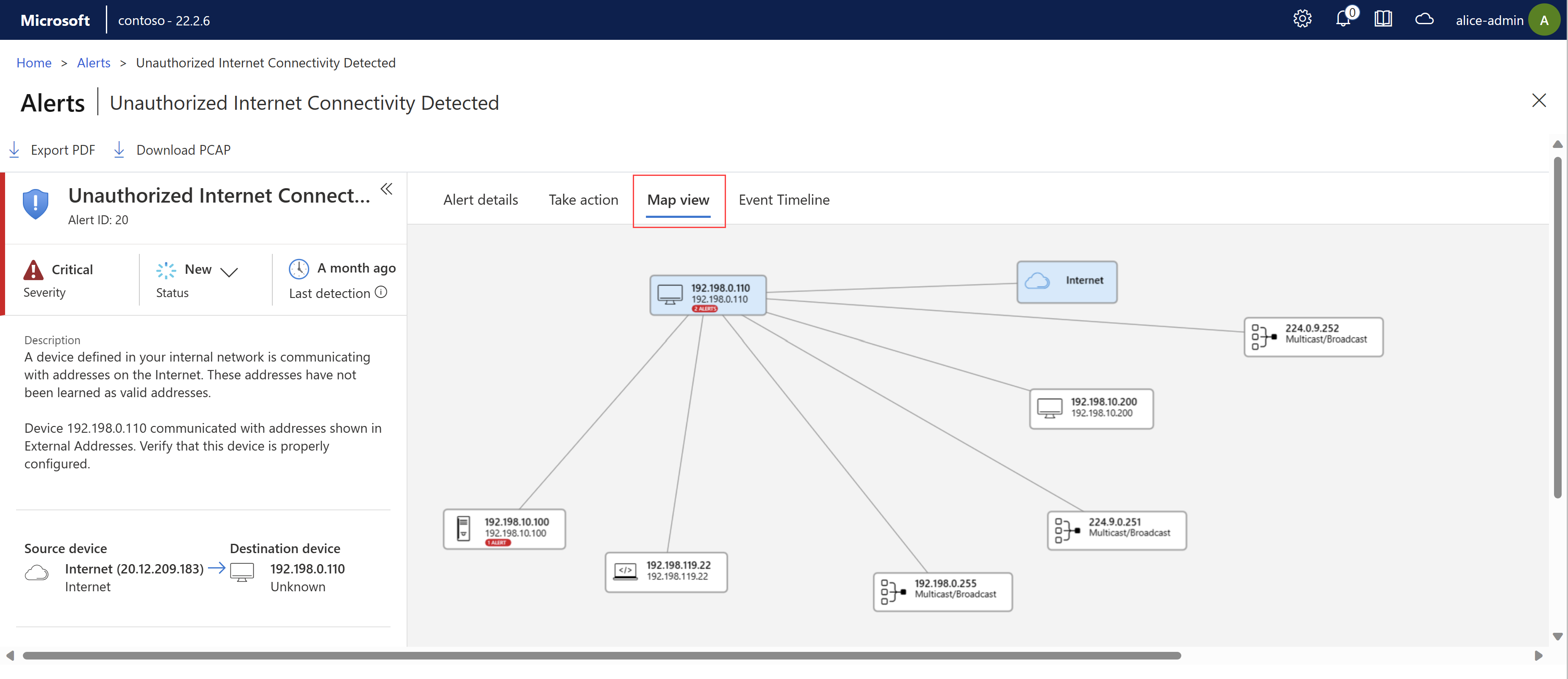 Screenshot of the Map View tab on an alert details page.