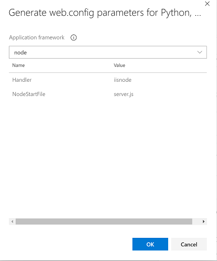 Zrzut ekranu przedstawiający parametry Generowanie web.config.