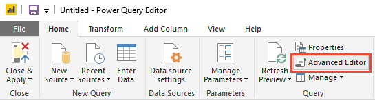 Zrzut ekranu przedstawiający Edytor zaawansowany wybrane dla źródła danych OData usługi Power BI.