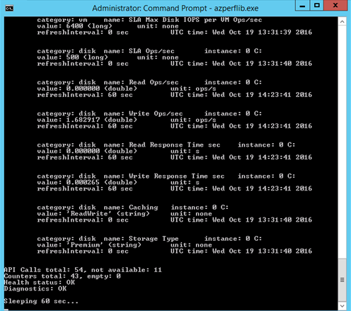 Dane wyjściowe sprawdzania kondycji przez wykonanie azperflib.exe, co wskazuje, że nie istnieją żadne problemy