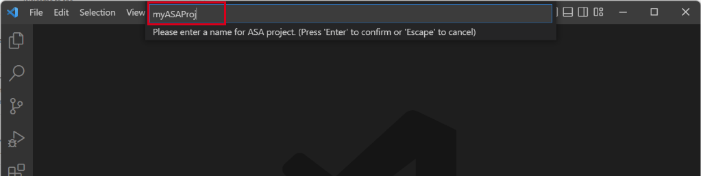 Zrzut ekranu przedstawiający wprowadzanie nazwy projektu ASA.