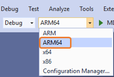 Zrzut ekranu przedstawiający ustawienie platformy rozwiązania na ARM64.