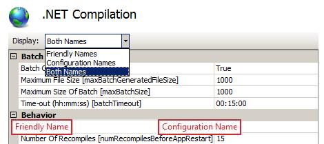 Screenshot of the property grid page showing friendly and configuration names.