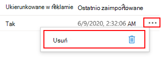 Zrzut ekranu przedstawiający sposób usuwania lub usuwania obiektu zasad grupy zaimportowanego w analizatorze zasad grupy w usłudze Microsoft Intune i centrum administracyjnym usługi Intune.