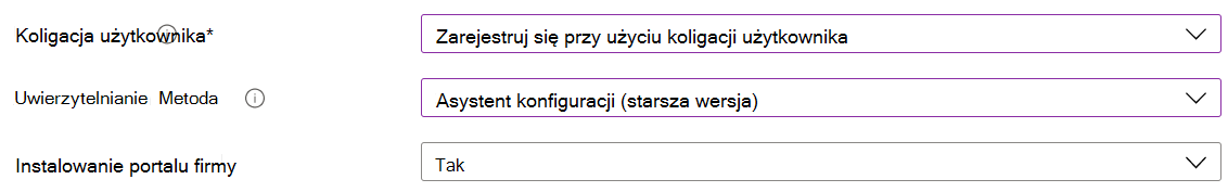 W centrum administracyjnym usługi Intune i usłudze Microsoft Intune zarejestruj urządzenia z systemem iOS/iPadOS przy użyciu automatycznej rejestracji urządzeń (ADE). Wybierz pozycję Zarejestruj z koligacją użytkownika, użyj Asystenta ustawień do uwierzytelniania i zainstaluj aplikację Portal firmy.