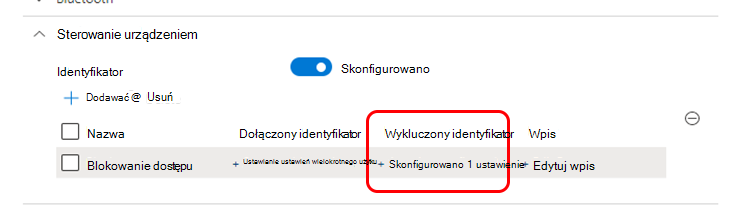 Zrzut ekranu przedstawiający wynik wybrania grupy tylko dla wykluczonego identyfikatora.