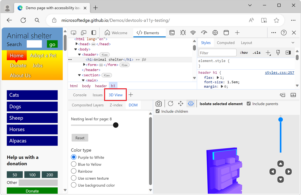 The 3D View tool, displayed in the Quick View panel