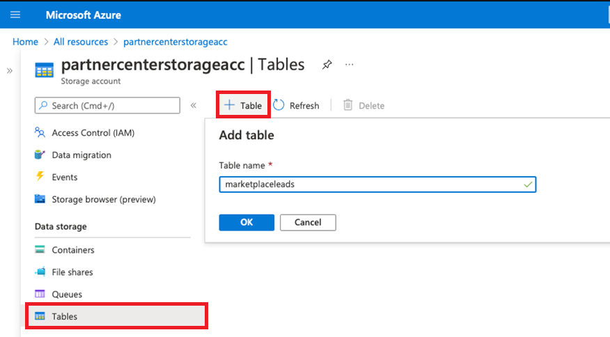 Tabele platformy Azure