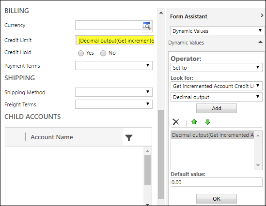 Set the value of the credit limit.