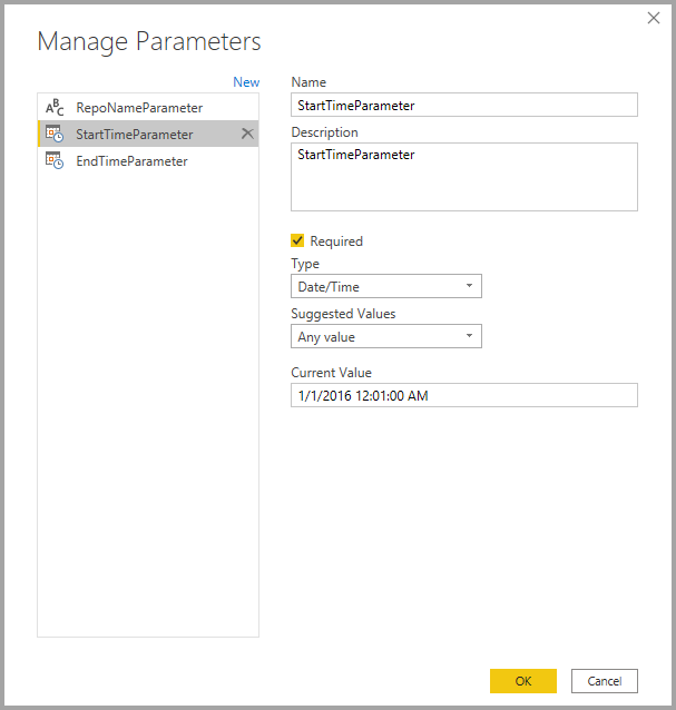 Screenshot that shows parameter information.