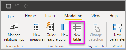 Screenshot that shows selecting New table.