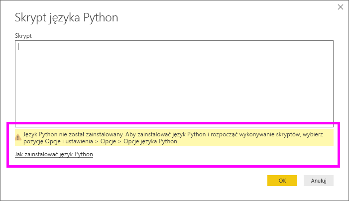 Screenshot of a Warning that Python isn't installed.