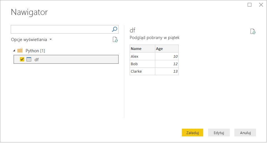 Screenshot of the Navigator window showing data to load and use.