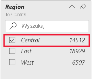 Screenshot of the Region filter expanded, and the Central option selected.