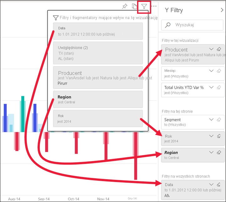 Screenshot of a pop-up with all the filters numbered to match the corresponding filter in the Filter pane.