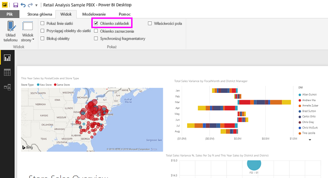 Screenshot showing how to turn on the Bookmarks pane in Power BI Desktop.