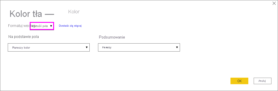 Dialog of Format style for background color of color column: Format style drop down is set to Field value