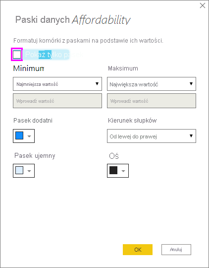 Data bars dialog with optional checkbox to Show bar only