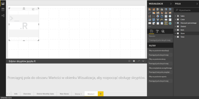 Screenshot of the Power BI R script editor.