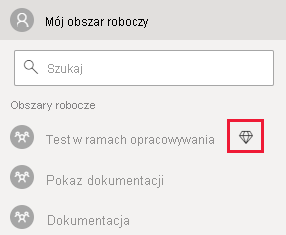 Zrzut ekranu przedstawiający usługa Power BI. Na liście Obszary robocze romb jest widoczny obok nazwy obszaru roboczego z przypisaną pojemnością.