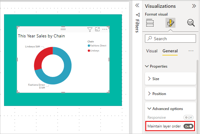 Screenshot of the new report page showing the Maintain layer order toggle.