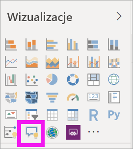 Screenshot that shows how to select the Q&A visual on the Visualizations > Build visual pane in Power BI.