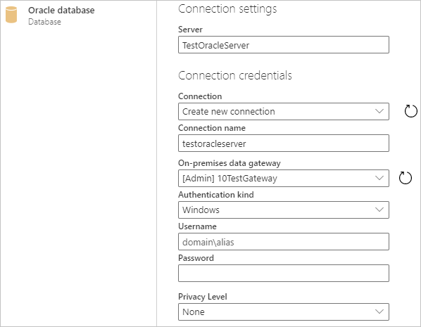 Wprowadź połączenie online bazy danych Oracle.