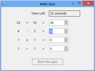 Test Math z problemem odejmowania