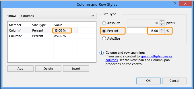 Style kolumn i wierszy TableLayoutPanel