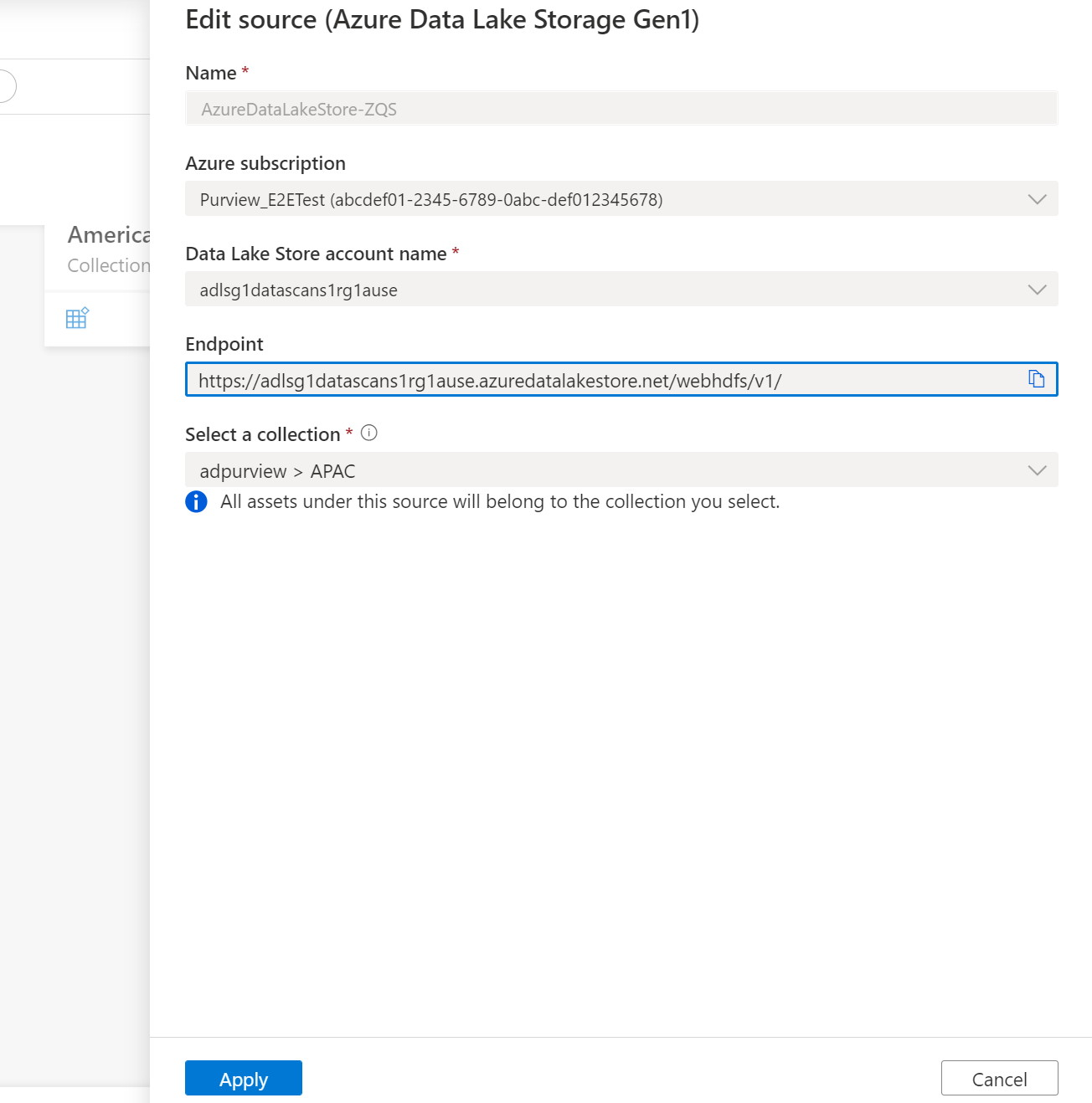 Screenshot that shows the details to be entered in order to register the data source