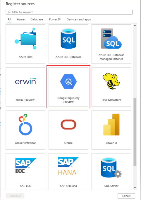 register BigQuery source