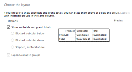 Screenshot that shows how to choose a layout.