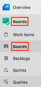 Zrzut ekranu usługi Azure DevOps przedstawiający lokalizację menu Boards.