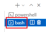 Zrzut ekranu przedstawiający okno terminalu programu Visual Studio Code z wybranym terminalem powłoki Bash.