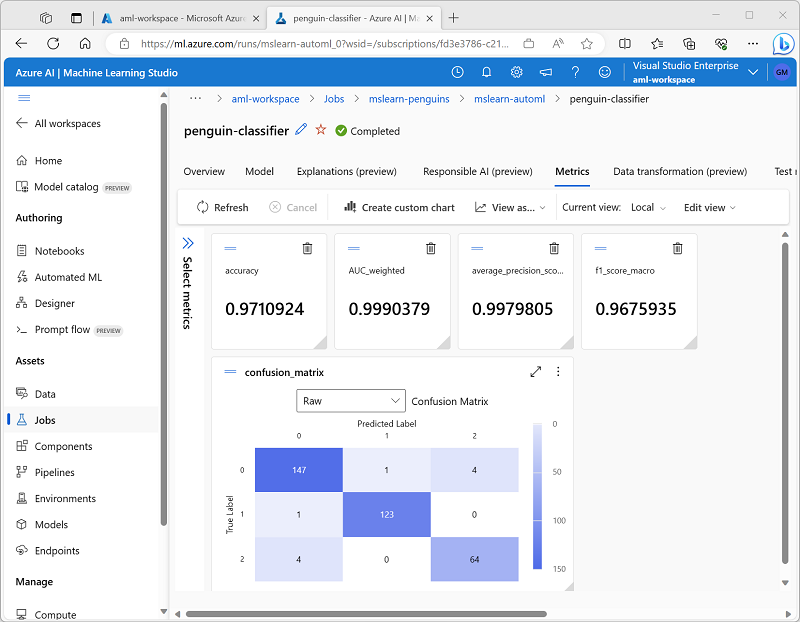 Zrzut ekranu przedstawiający usługę Azure Machine Learning Studio.