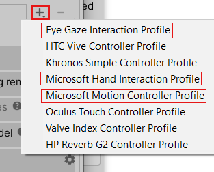 Zrzut ekranu przedstawiający profile interakcji, które należy dodać.