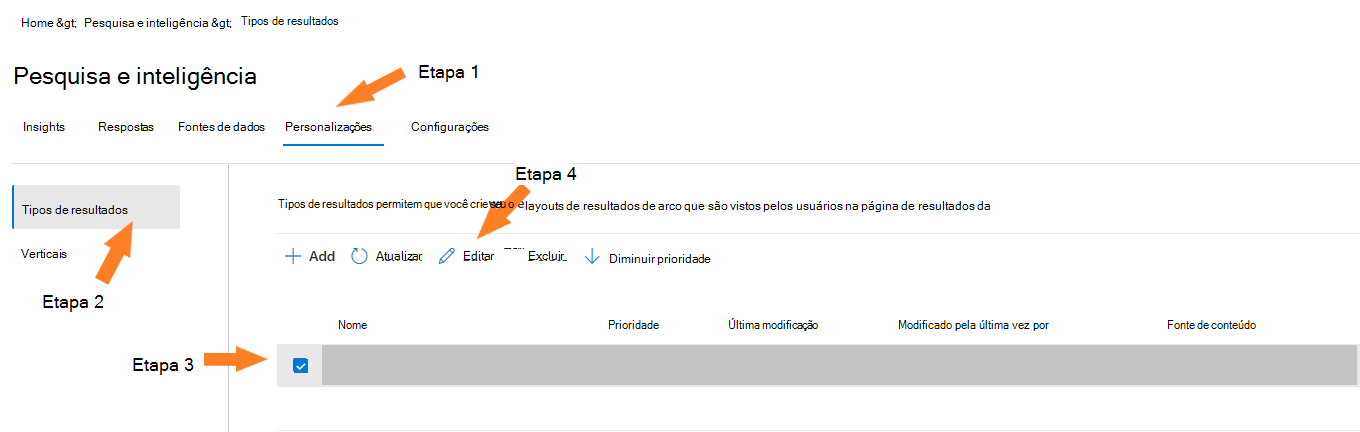 Captura de ecrã a mostrar onde clicar para editar o Tipo de Resultado