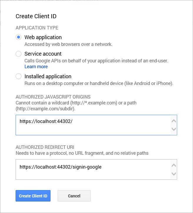 Google – Criar ID do cliente