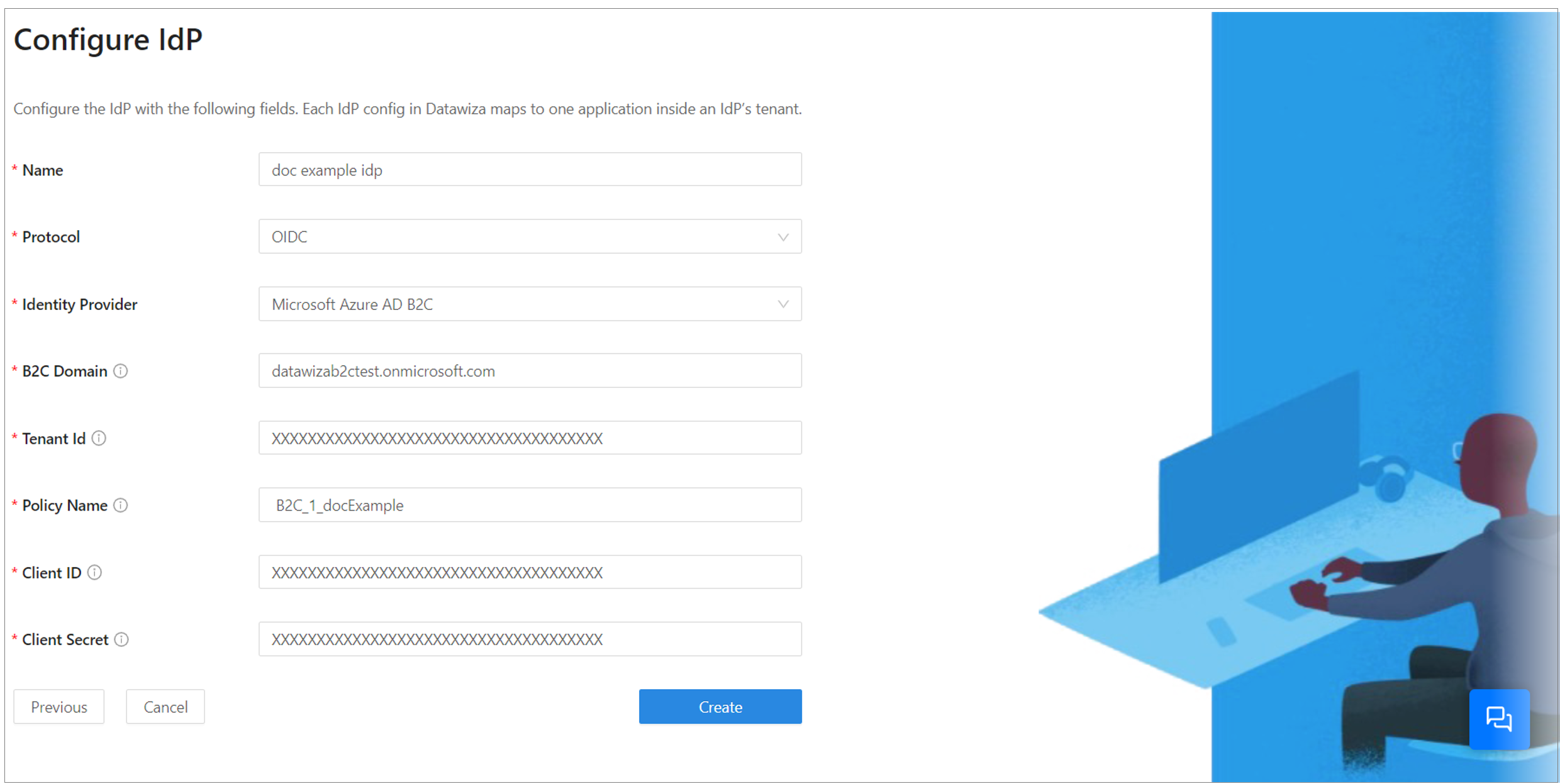 Captura de tela dos valores de configuração do IdP.