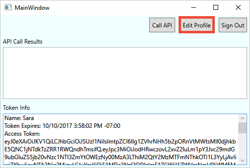 Edit profile button highlighted in WPF sample app