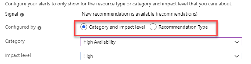 Captura de tela que mostra as condições de alerta do Advisor.