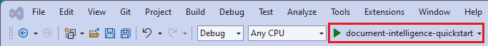 Captura de tela do botão executar o programa do Visual Studio.