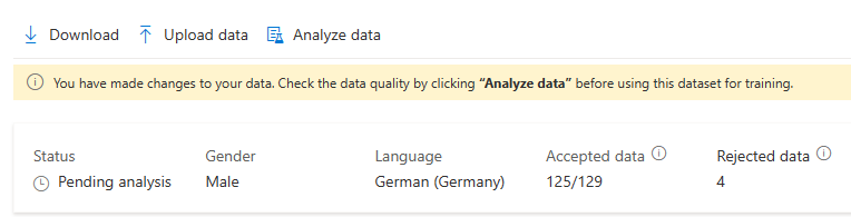 Captura de tela da seleção de Analisar dados na página Detalhes dos dados.